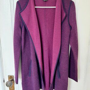 Talbots Purple Open-front Longline 100% Merino Wool Cardigan Sweater